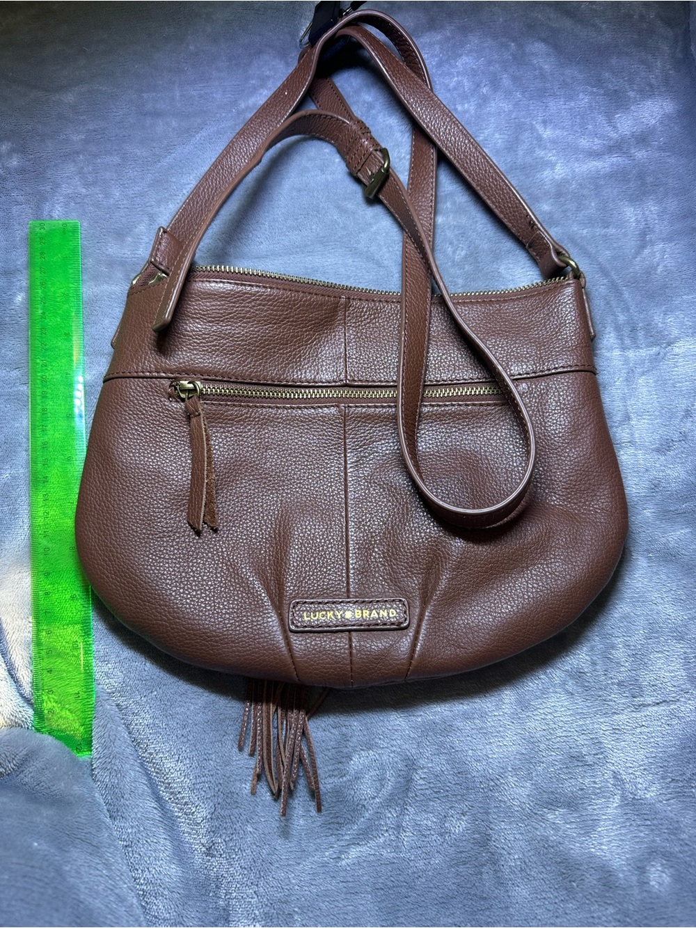 Lucky Brand Chocolate Brown Pebbled Leather Shoulder Tote with Tassel